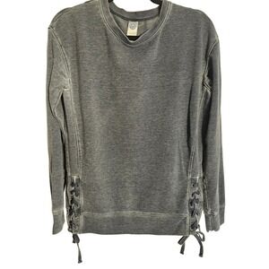 E Verda Gray Washed Lace Up Sweatshirt Pullover Size M